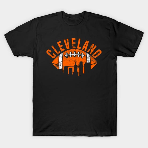 Vintage Downtown Ohio Cleveland Skyline Football T-Shirt by JB.Collection